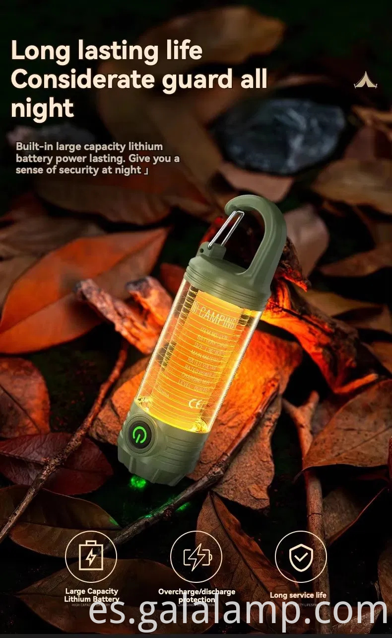 Luz de campamento al aire libre multi funcional, linterna portátil, fuerte, recargable